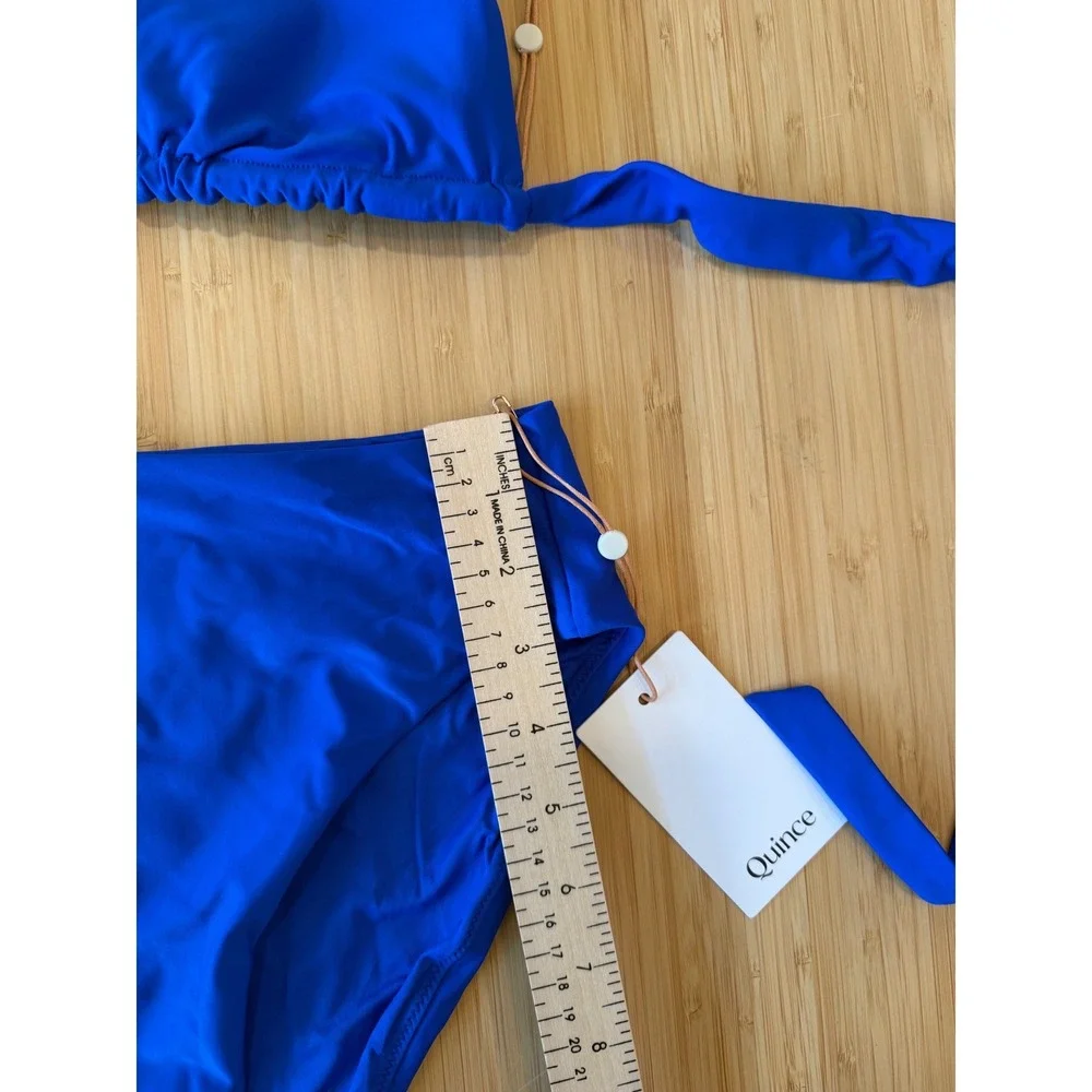 Quince Royal Blue Triangle Bikini Set High Waisted Two Piece Swimsuit NWT Size S